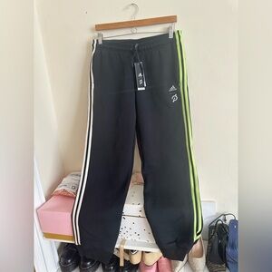 Adidas women  Black Pants with Bright Green Stripes